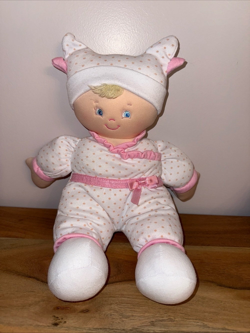 Baby Gund Pink Doll Plush Lovey Soft Doll Leslie Stuffed Sewn eyes 8" 59169
